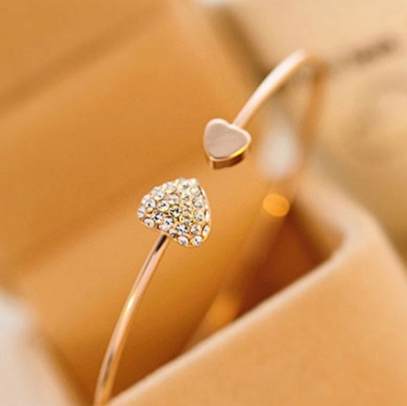 Two Hearts Meeting Open Bracelet - Picture 2 of 2